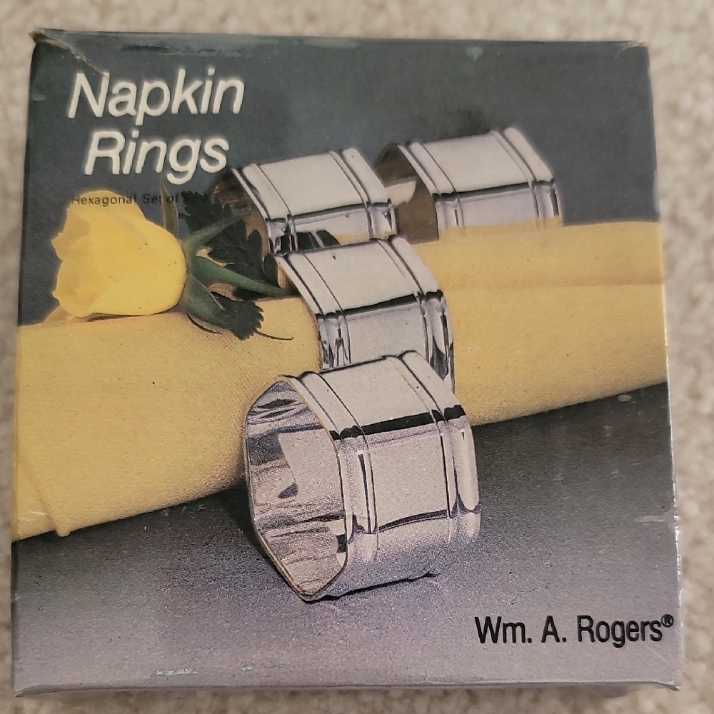 Wm. A. Rogers Silver Napkin Rings, Hexagon Shape